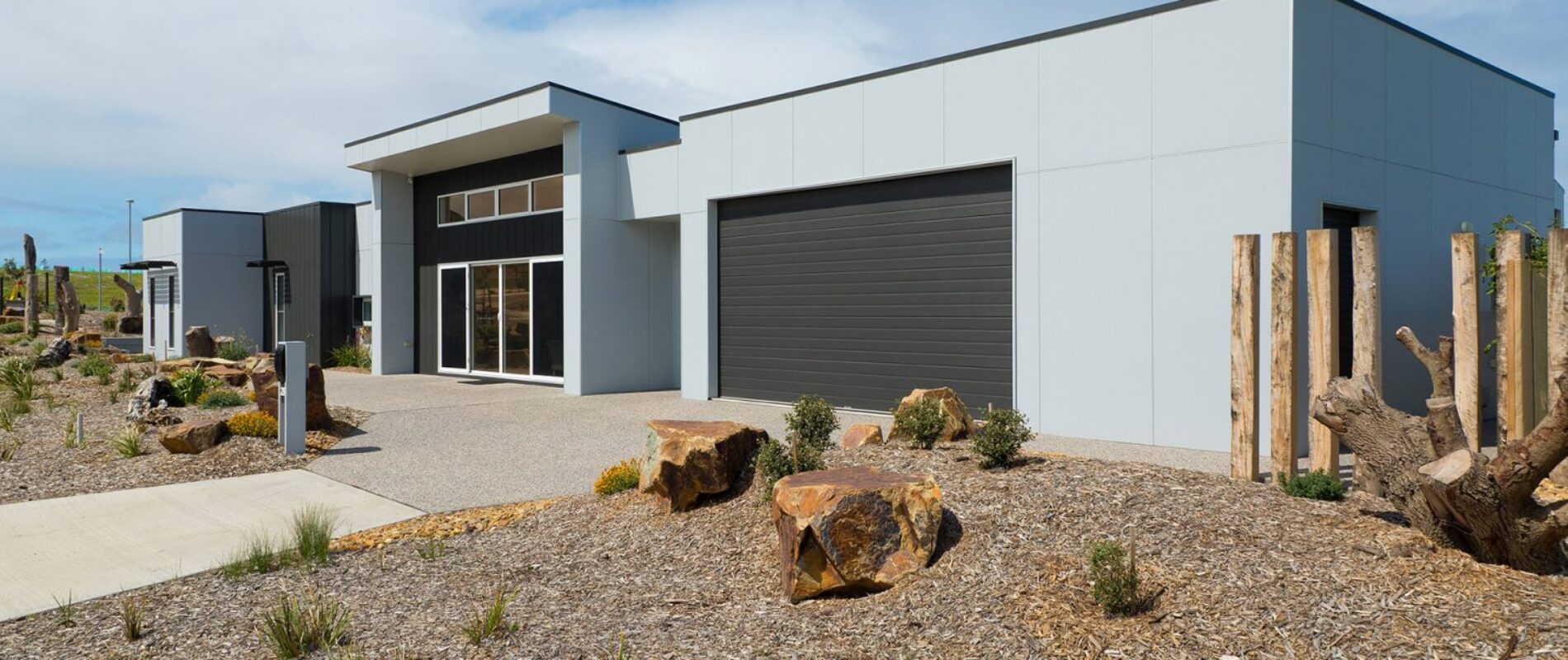 Exterior cladding on a warehouse built by Weathertex